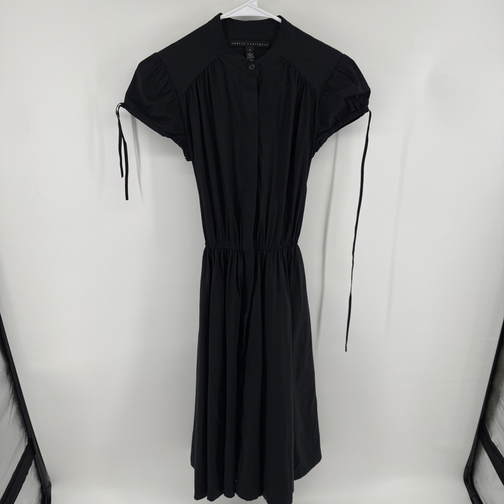 Robert Rodriguez Black Puff Sleeve Button Up Dress Mock Neck Cotton Blend Size 4
